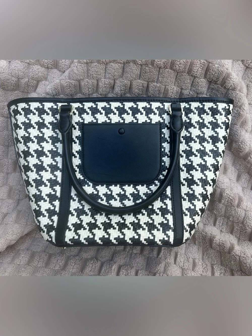 kate spade Black and White Houndstooth Leather-Trim Tote